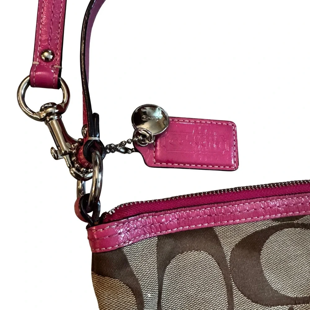 Coach Signature File Bag Pink Stripe Jacquard Crossbody F13674 Brown‎ Khaki
